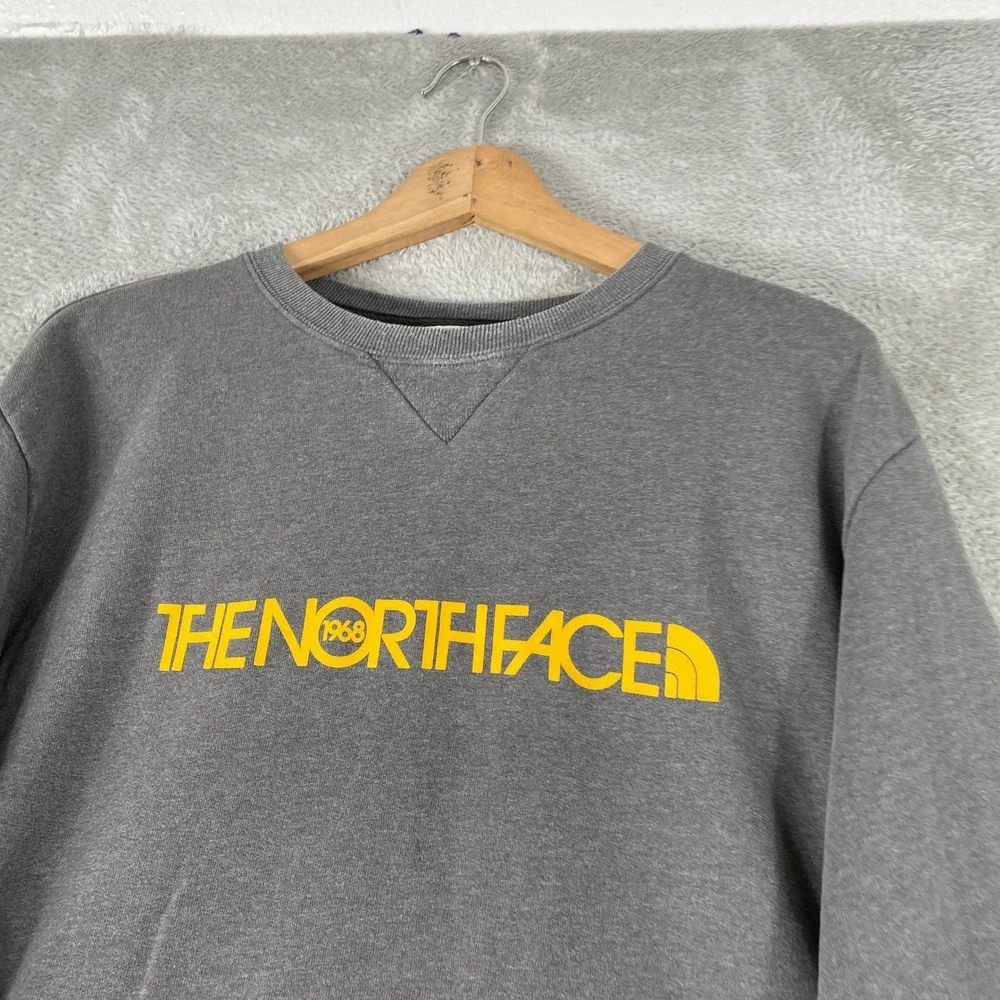 The North Face Sweatshirt Mens Large Gray Yellow Heritage Logo Pullover Fleece